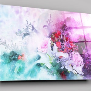 Flowers Bouquet Abstract High Gloss Acrylic Glass Wall Art Ready To Hang