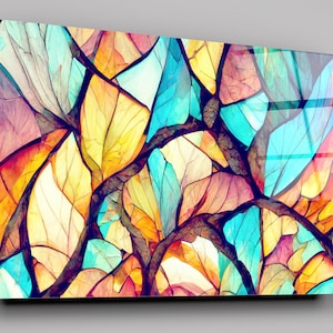 Stained Glass Fractal Colorful Photo Realistic 3d Illustration High Gloss Acrylic Glass Wall Art Ready To Hang