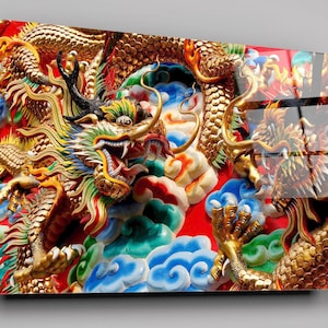 Thai Dragon Temple Art High Gloss Acrylic Glass Wall Art Ready To Hang