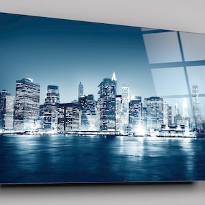 A View Of New York City At Night Time High Gloss Acrylic Glass Wall Art Ready To Hang