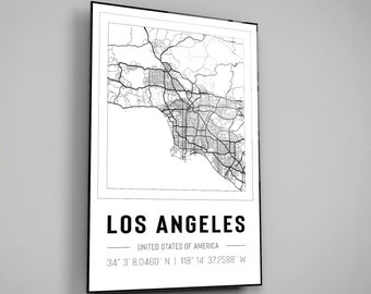 Los Angeles USA City Map With Co Ordinates High Gloss Acrylic Glass Wall Art Ready To Hang