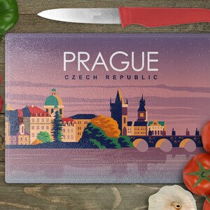 Prague Landscape Rectangular Glass Cuttingboard, Aesthetic Kitchen Decor