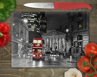 London Red Bus Rectangular Glass Cuttingboard, Aesthetic Kitchen Decor