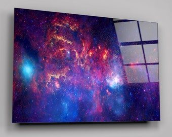 May include: A vibrant nebula with swirling clouds of red, blue, and purple gas and dust. The nebula is filled with countless stars, creating a stunning display of cosmic beauty.