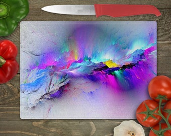 Abstract Art Glass Cutting Board, Multicolored Kitchen Decor