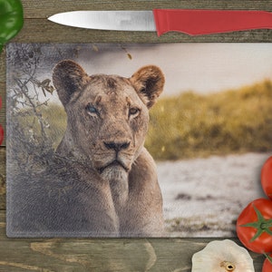 Female Lion Rectangular Glass Cuttingboard, Aesthetic Kitchen Decor