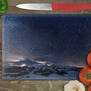 Galaxy Aesthetic Night Sky Image Rectangular Glass Cuttingboard, Chopping Board Aesthetic Kitchen Decor