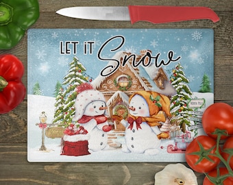 Let It Snow Glass Cutting Board, Christmas Kitchen Decor