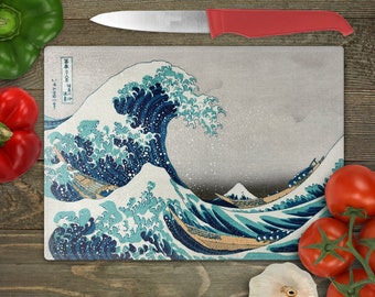 Hokusai Wave Tempered Glass Cutting Board, Kitchen Decor