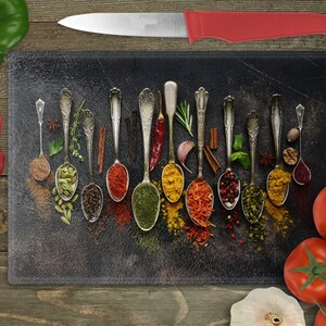 Herbs And Spices Rectangular Glass Cuttingboard, Aesthetic Kitchen Decor