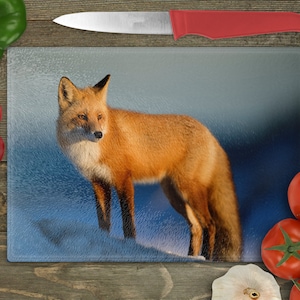 Red Fox In The Winter Rectangular Glass Cuttingboard, Aesthetic Kitchen Decor