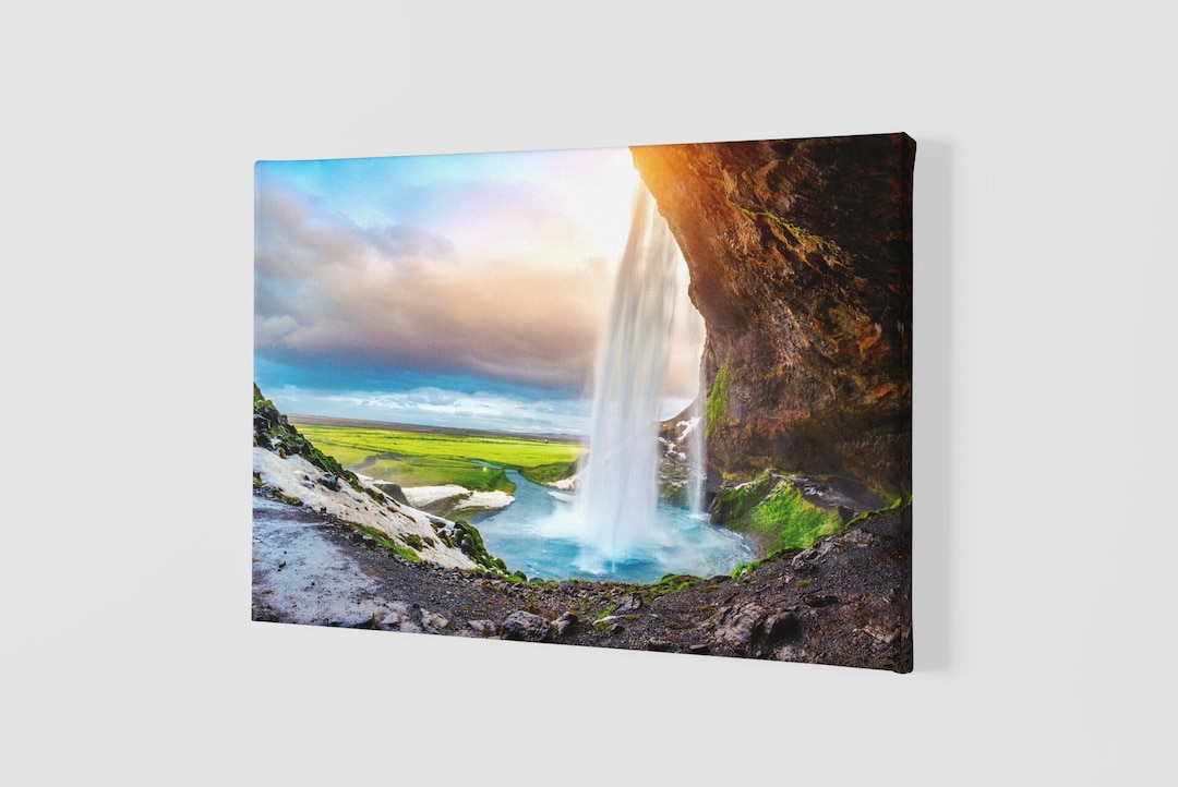Seljalandsfoss Waterfall Canvas Print, Iceland Sunset Art, Recycled ...
