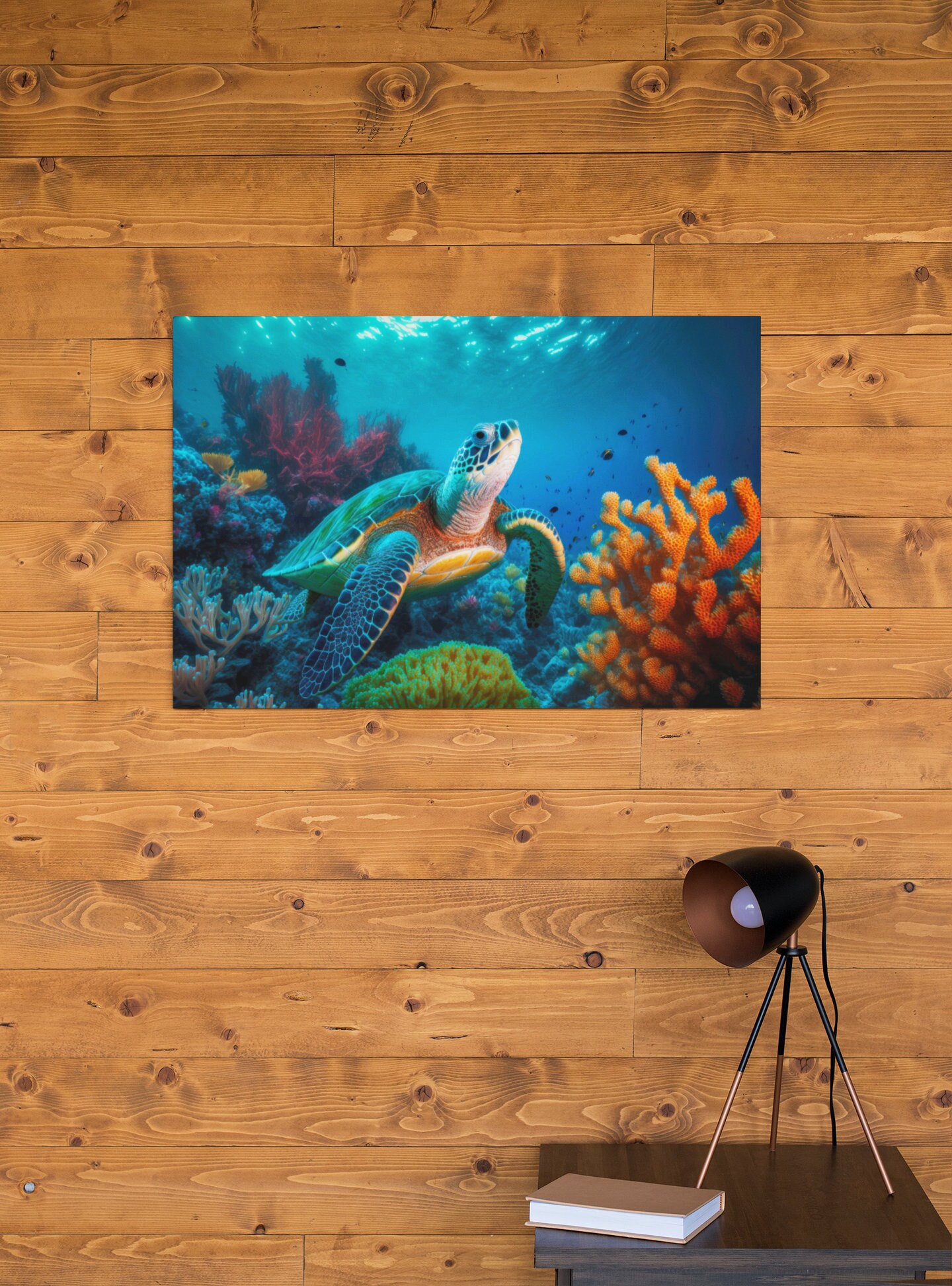 Large Sea Turtle Swimming in Sea on Maldives Tropical Island Canvas Art
