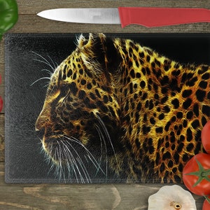 Leopard Rectangular Glass Cuttingboard, Aesthetic Kitchen Decor