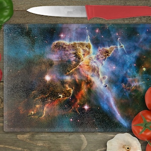Nebula Space Galaxy Rectangular Glass Cuttingboard, Aesthetic Kitchen Decor