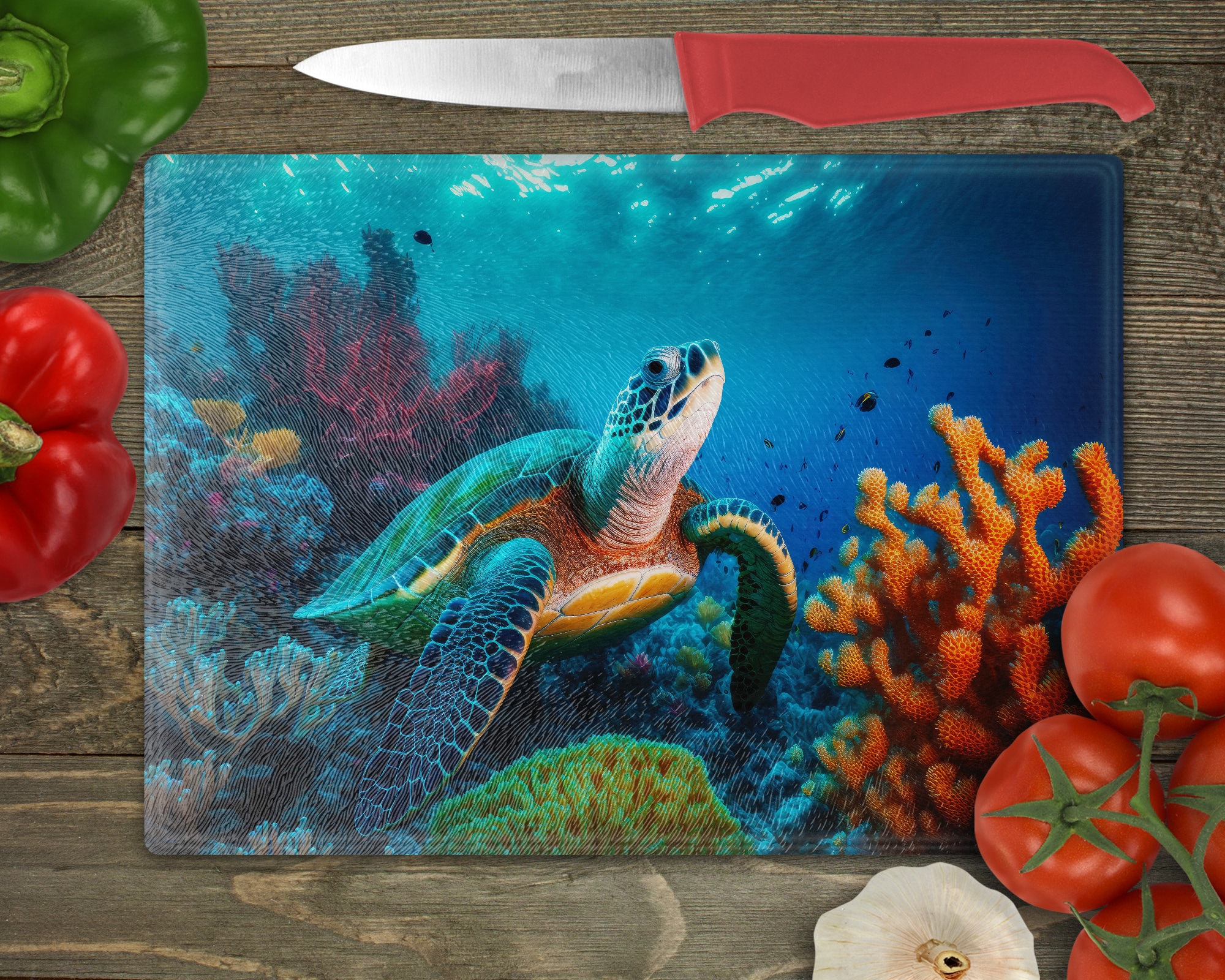 Large Sea Turtle Maldives Ocean Rectangular Glass Cuttingboard ...