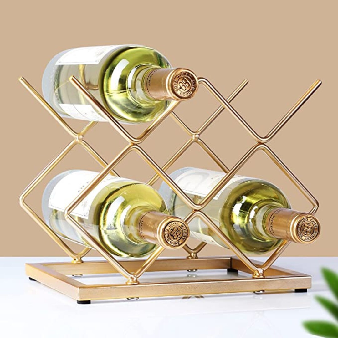 Counter Top Wine Rack 5 Bottle Freestanding Modern Gold Etsy