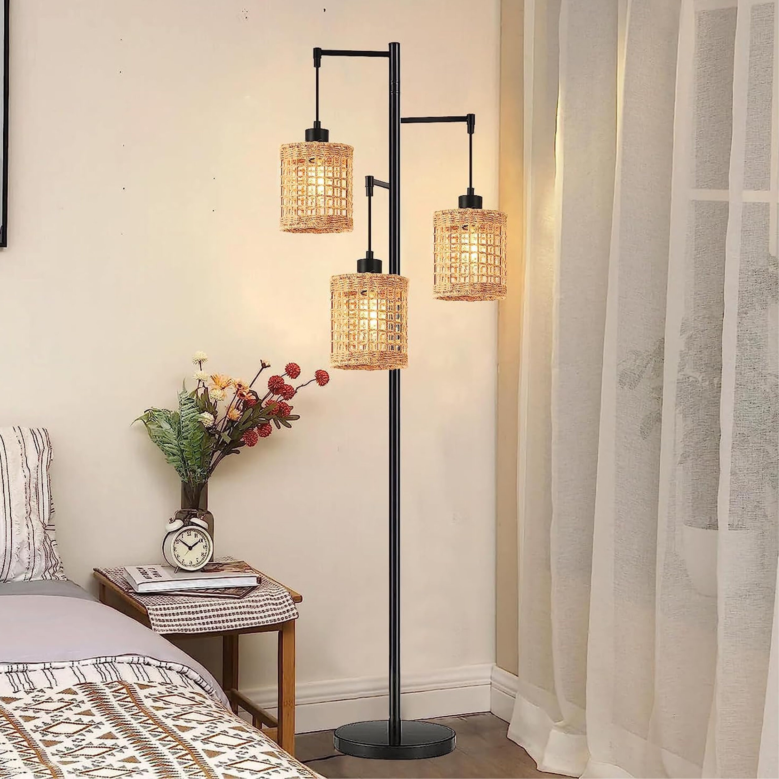 Rattan Floor Lamp 3lights Boho Floor Lamps for Living Room Etsy