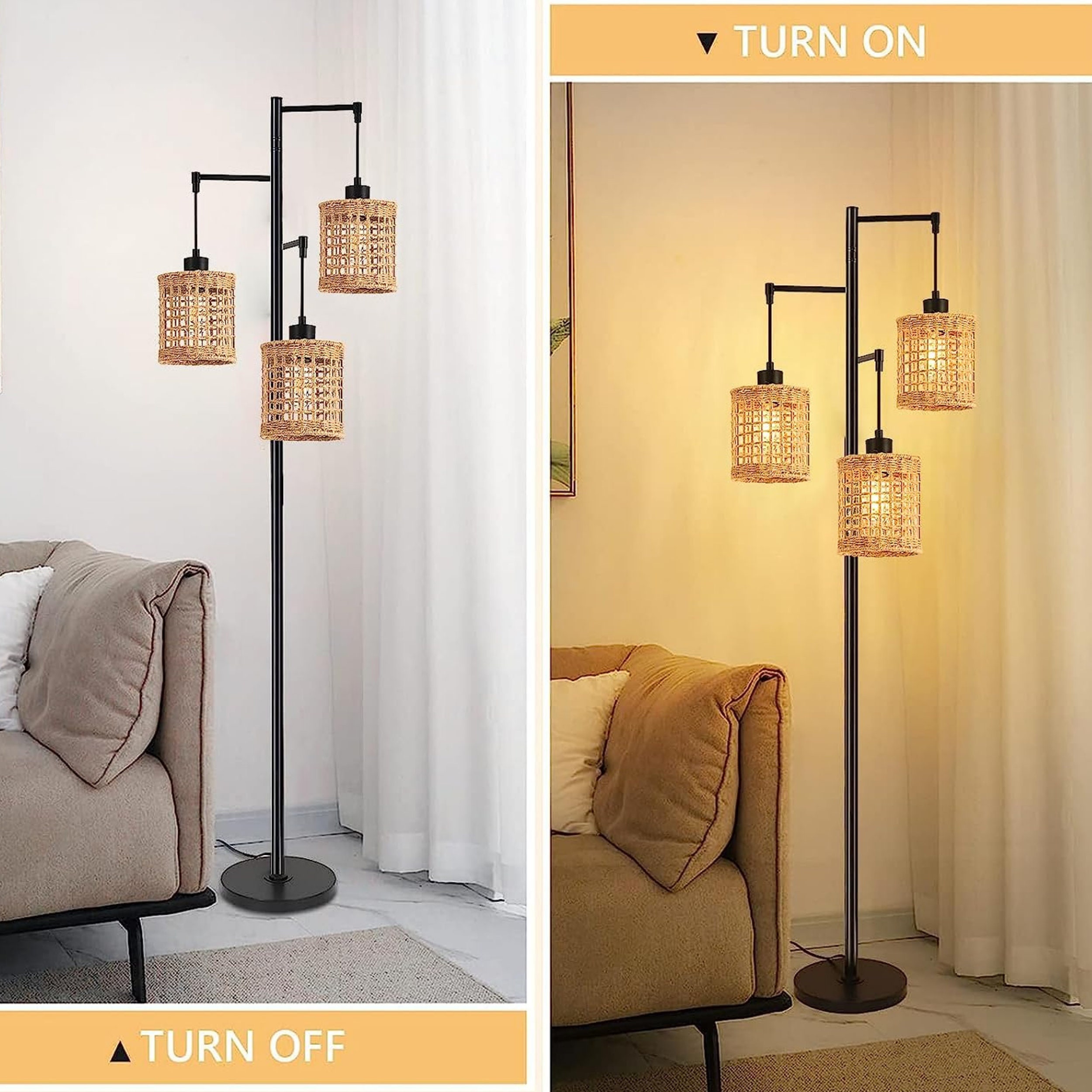Rattan Floor Lamp 3lights Boho Floor Lamps for Living Room Etsy