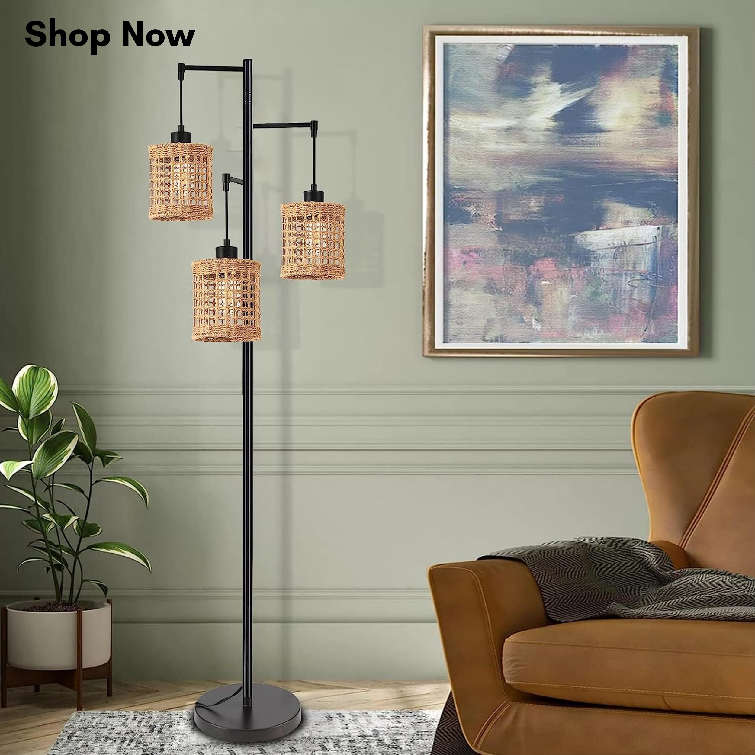 Rattan Floor Lamp 3lights Boho Floor Lamps for Living Room Etsy