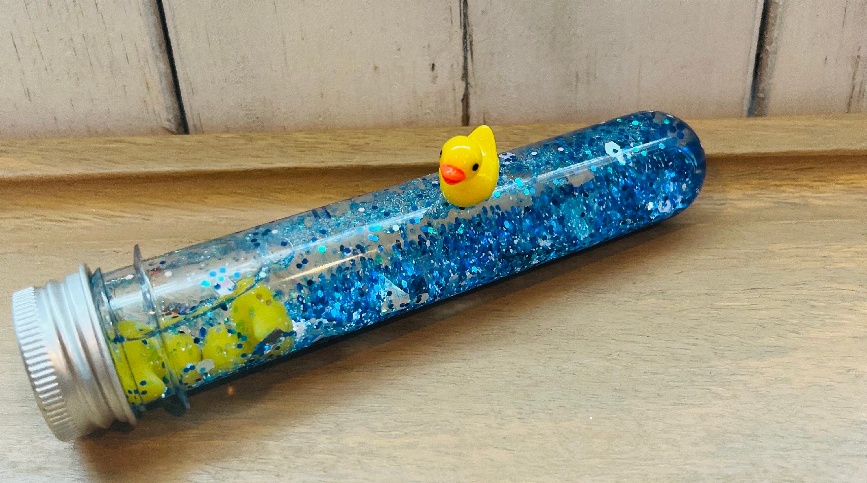 Rubber Duckie Blue Glitter Bottle Duck Calm Down Sensory Bottle Blue