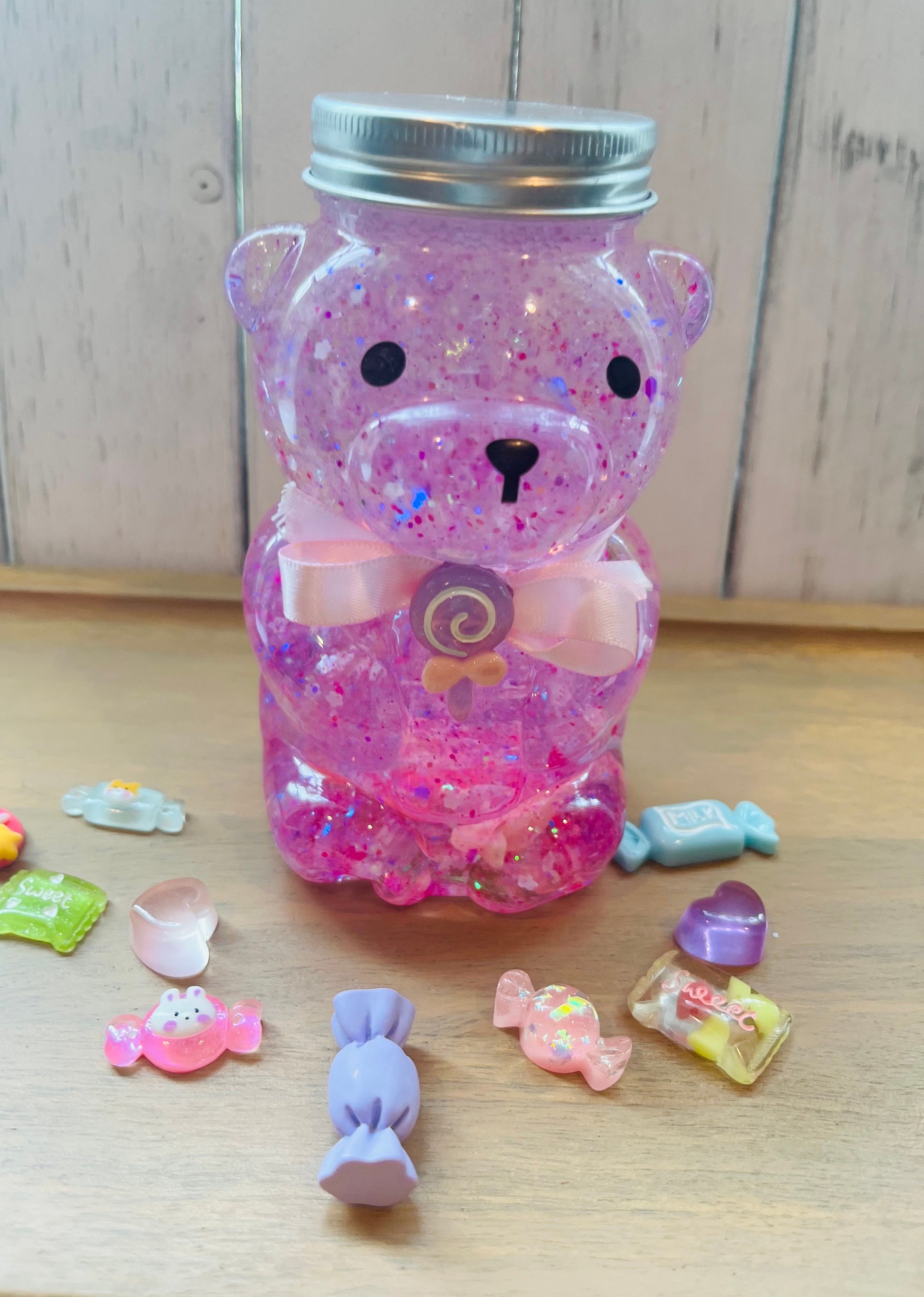 Candy Bear Glitter Jar, Little Bear Sensory Bottles-Calm Down Jar-Glitter bottle- School Counselor, Adult Anxiety Fidget, Pink. Free Ship