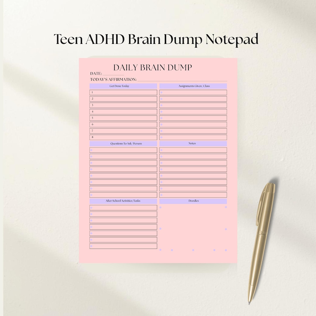 Teen Brain Dump Notepad - Student ADHD Planner Journal for Thought ...