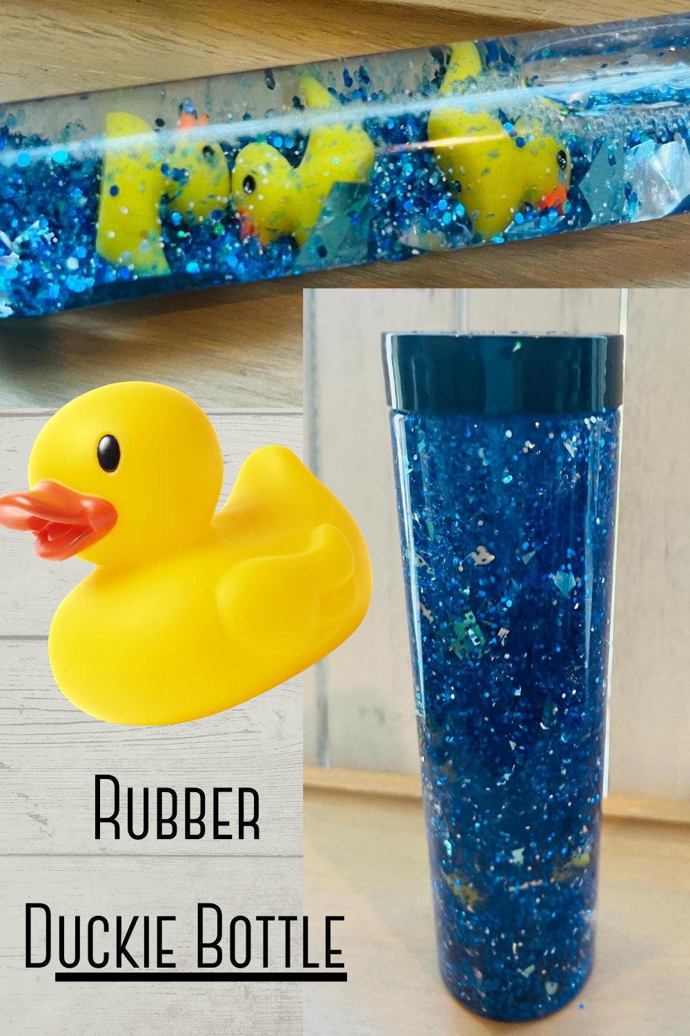 Rubber Duckie Blue Glitter Bottle Duck Calm Down Sensory Bottle Blue