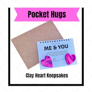 Abbraccio tascabile rosa Me & You in argilla polimerica, regalo a forma di cuore, abbraccio tascabile fatto a mano, pensando a te, supporto per gli amici, abbraccio a distanza, regalo ricordo