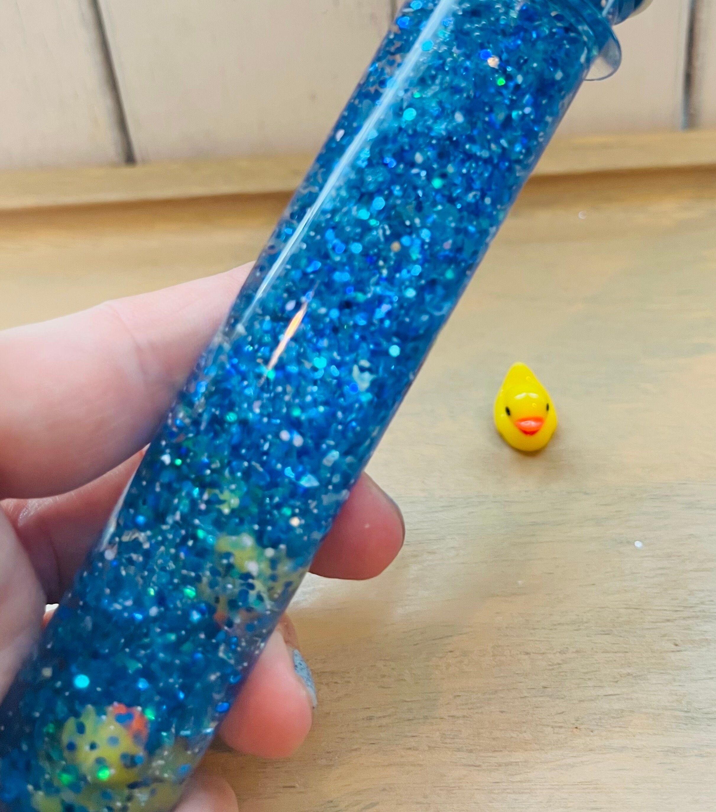 Rubber Duckie Blue Glitter Bottle Duck Calm Down Sensory Bottle Blue