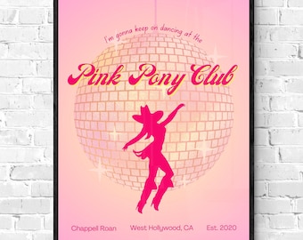 Pink Pony Club Poster, Chappell Roan Songtexte, Songtext Wandkunst, Girly Wohnheimdekor, tanzendes Cowgirl (Digitaler Download)