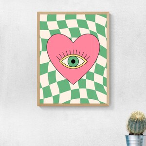 Funky Wandkunst, adrette Kunst Drucke, groovy Kunstplakat, niedliche, schrullige Wandkunst, Retro y2k druckbare Kunst, groovy Raumdekor Geschenk, psychedelische Kunst
