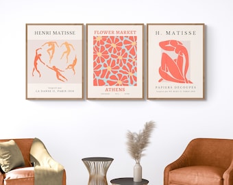 Orange Matisse & Athens Flower Market Print Set (Digital Download), modern abstract printable wall arts