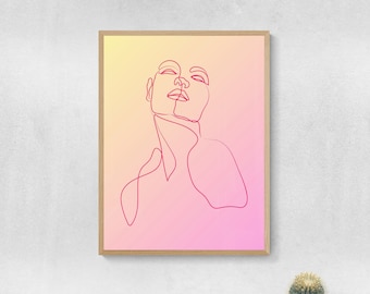 Pink woman line-art poster, modern gorgeous woman art print, sexy woman line-drawing, women empowerment art, woman's beauty art print