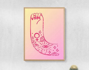 Women empowerment art poster, girl power fist art print, feminist art print, gender equality wall art, art for women, feminism art poster