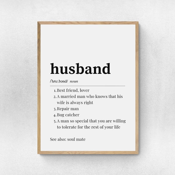 Husband definition print, meaningful gift for husband, fun gift for partner, modern minimalist decor gift, wedding gift, anniversary gift