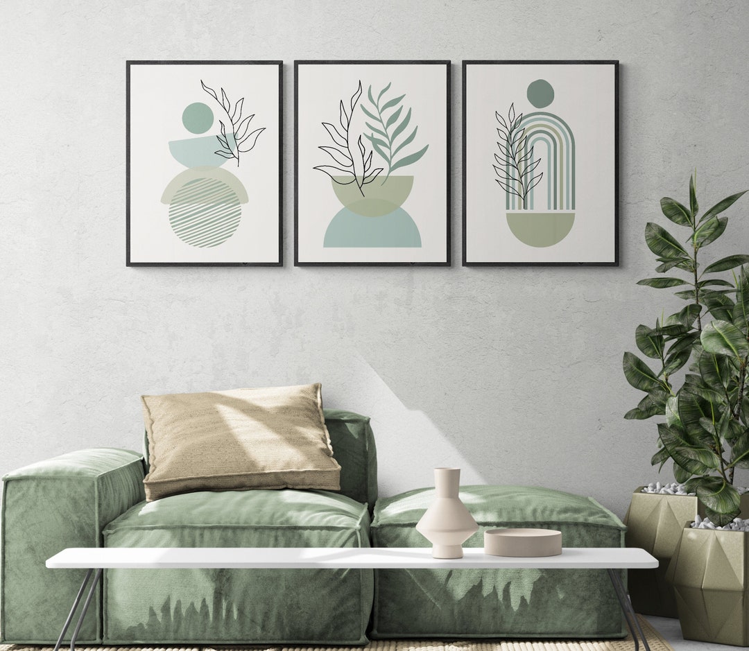 Sage Green Boho Wall Arts Set of 3 Green Abstract Art - Etsy
