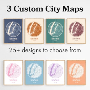 Custom city map set of 3 prints, map of any city, personalized city map poster, map wall arts, digital map download, customized map gift