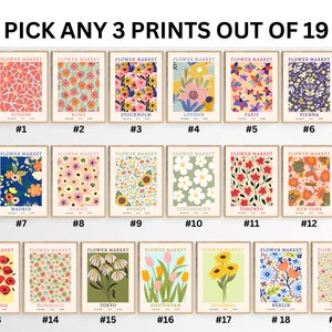 Set of 3 flower market prints, floral wall arts, botanical poster, flower gallery wall set, city flower market arts, colorful flower posters