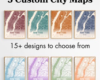 Juego de 3 impresiones de mapas de ciudades personalizados, mapa de cualquier ciudad, póster de mapa de ciudad personalizado, arte de pared de mapas, descarga de mapas digitales, regalo de mapas, mapa personalizado