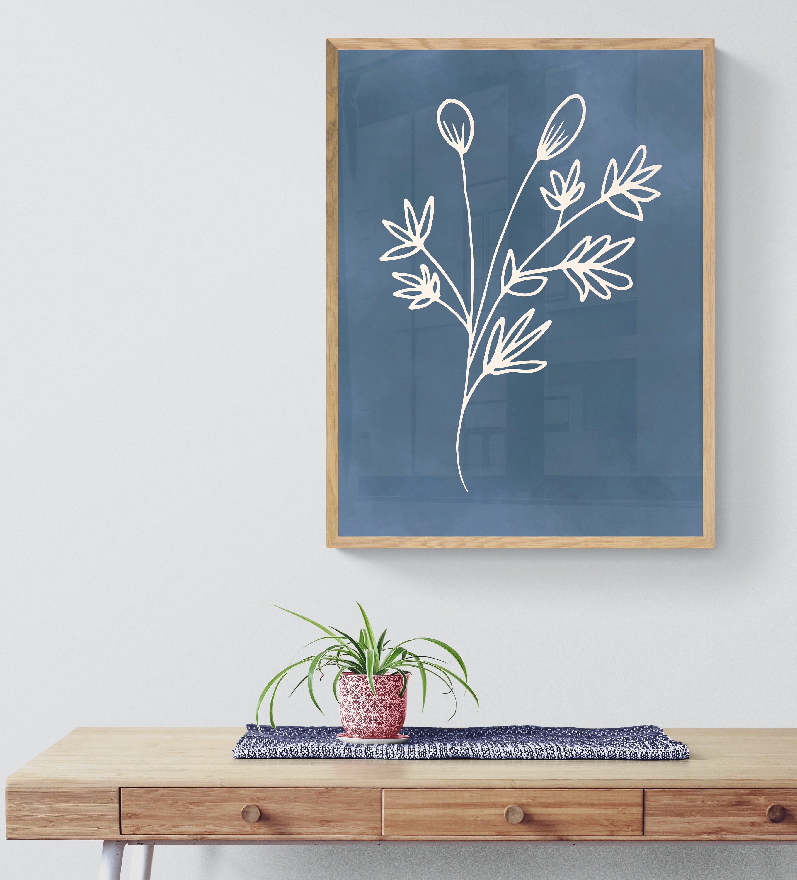 Minimalist Botanical Prints Set of 3, Light Navy Blue Botanical Posters ...
