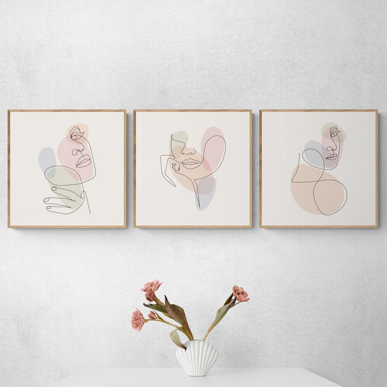 minimalist women portraits set of 3 square posters
