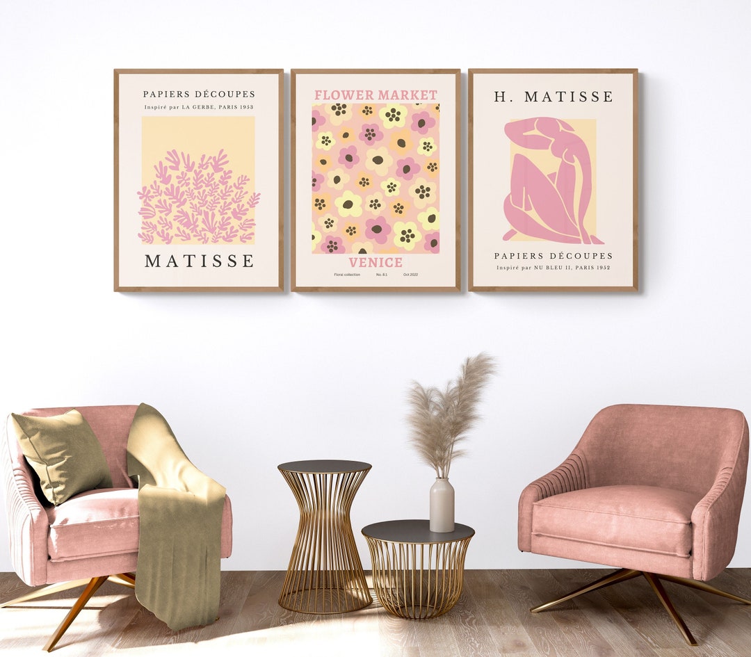 Pastel Matisse Prints & Pink Flower Market Print, Set of 3 Pink Mid ...
