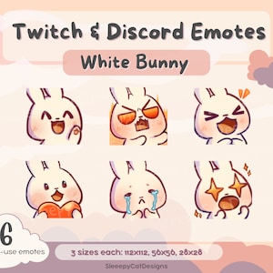 WHITE BUNNY EMOTES for streamer | Emojis & Stickers for Twitch, Discord, Youtube, Streaming | Cute Chibi Rabbit Bnuy Usagi Emote Pack