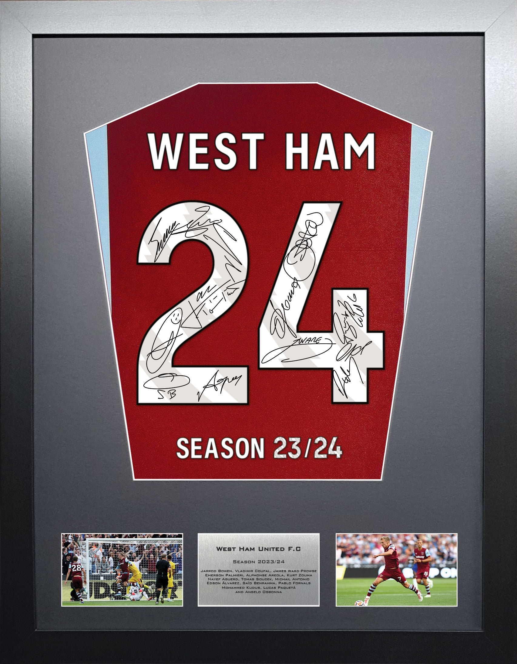 West Ham United 2024 Season Team Machine Signed Shirt Frame UK