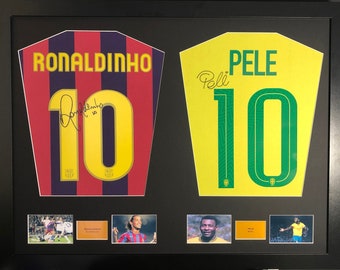 Cornice per maglietta autografata da Ronaldinho Barcellona e Pelé Brasile
