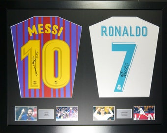 Marco de camiseta firmado por la máquina de Lionel Messi y Cristiano Ronaldo