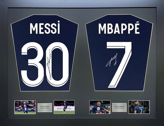 Cornice per maglietta autografata da Messi e Mbappé del PSG