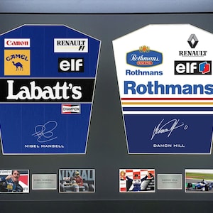 Nigel Mansell und Damon Hill Formel 1 Maschine signierte Shirt Rahmen