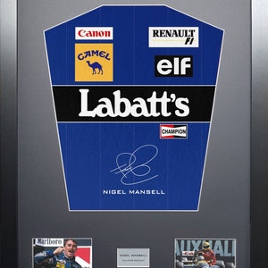 Nigel Mansell Williams Formmel 1 Maschine signierter Shirt Rahmen